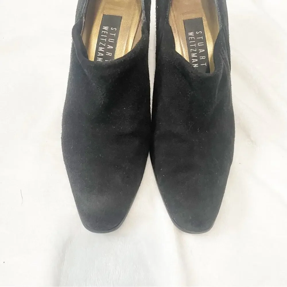 Stuart Weitzman black suede block heel shoes pumps size 6.5 bootie